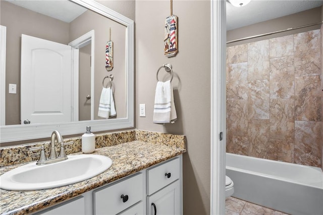 full bathroom featuring shower / tub combination, vanity, and toilet