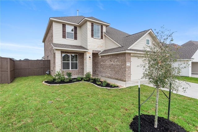 front facade featuring a garage and a front lawn