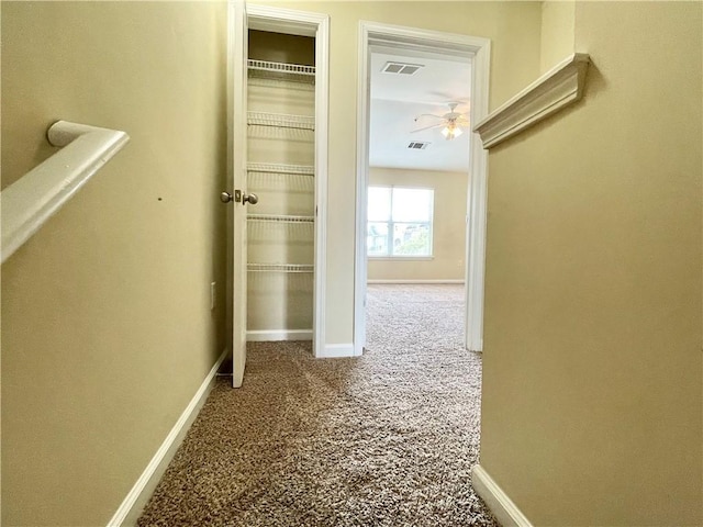 hallway with carpet flooring