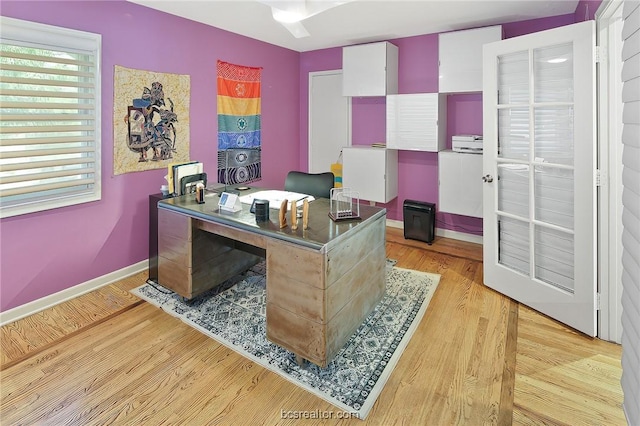 office space featuring light hardwood / wood-style floors