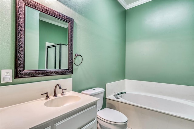 5303 Creek Ln, College Station, TX 77845 - full bathroom featuring toilet, a garden tub, vanity, and crown molding