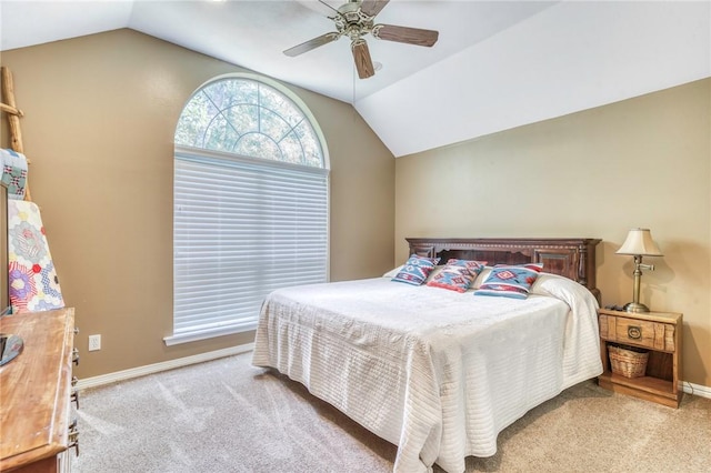 5303 Creek Ln, College Station, TX 77845 - bedroom featuring lofted ceiling, carpet flooring, baseboards, and a ceiling fan