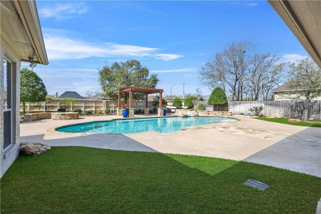 5106 Bellerive Bend Dr, College Station, TX 77845 - view of pool with a fenced in pool, a fenced backyard, a yard, and a patio area