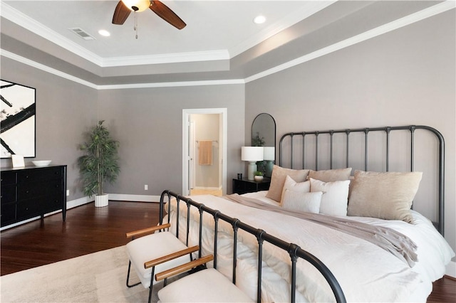 5106 Bellerive Bend Dr, College Station, TX 77845 - bedroom with baseboards, visible vents, wood finished floors, and ornamental molding