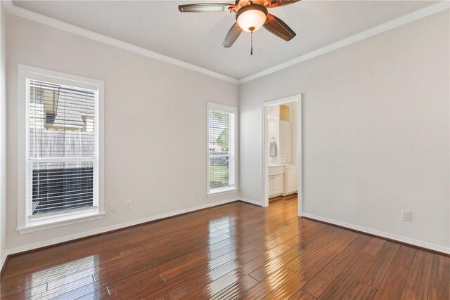5106 Bellerive Bend Dr, College Station, TX 77845 - empty room with baseboards, ornamental molding, hardwood / wood-style flooring, and a ceiling fan