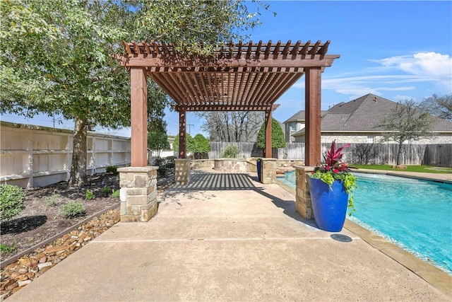 5106 Bellerive Bend Dr, College Station, TX 77845 - view of patio with a fenced in pool, a fenced backyard, and a pergola