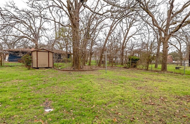 view of yard featuring a storage shed