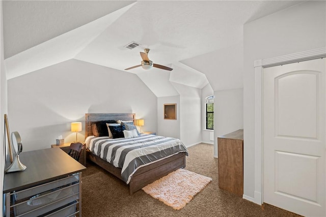 9560 County Road 121, Iola, TX 77861 - bedroom featuring carpet floors, ceiling fan, vaulted ceiling, and baseboards