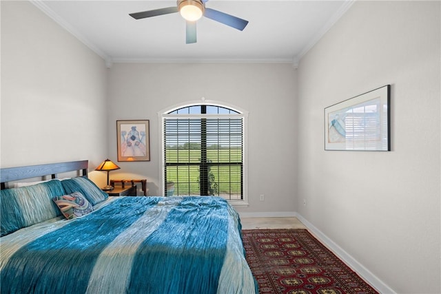 9560 County Road 121, Iola, TX 77861 - bedroom featuring ornamental molding, baseboards, and ceiling fan