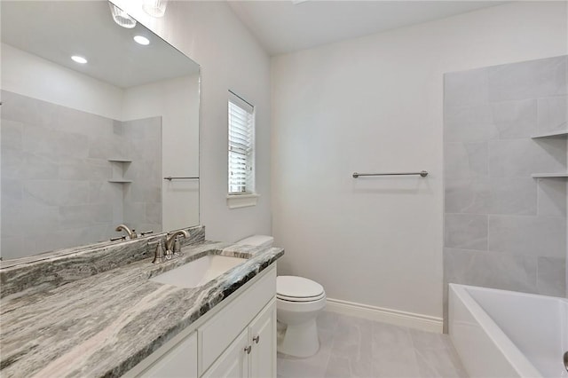 full bathroom featuring vanity, toilet, and tiled shower / bath