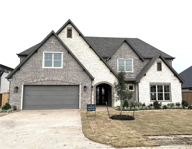 view of front of property with concrete driveway, brick siding, and an attached garage