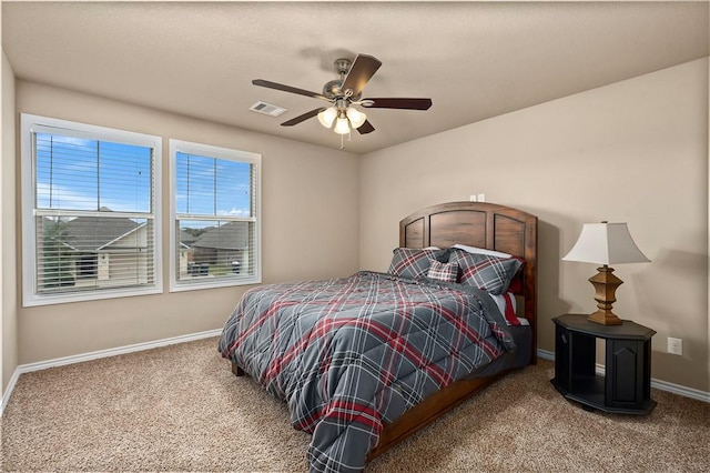 bedroom featuring carpet and ceiling fan