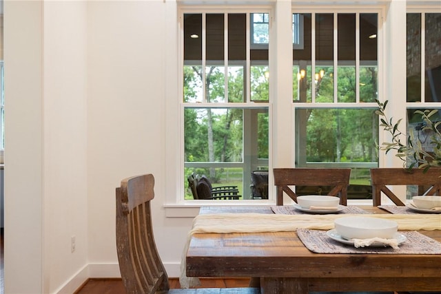 dining room with baseboards and wood finished floors