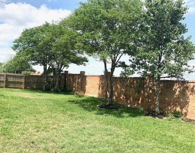 view of yard with a fenced backyard