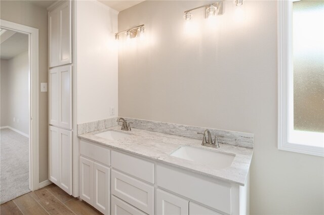 bathroom with hardwood / wood-style flooring and vanity