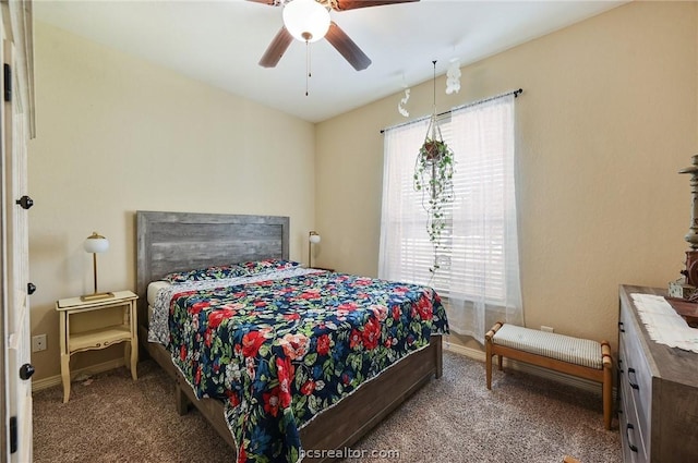 bedroom with carpet flooring and ceiling fan