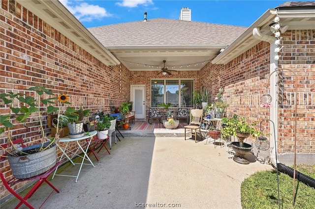 view of patio featuring ceiling fan