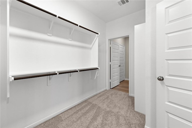 walk in closet featuring visible vents and carpet flooring