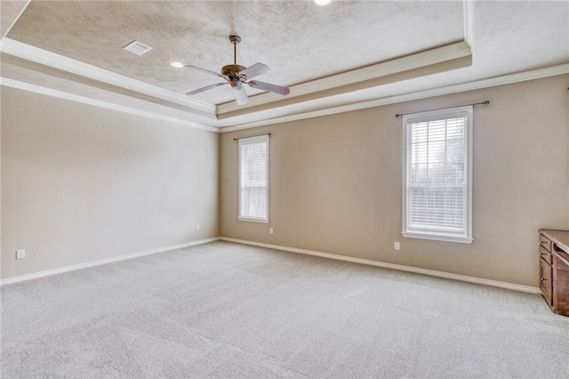 spare room featuring a wealth of natural light, visible vents, and a raised ceiling