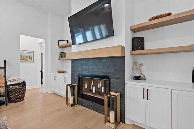 living room with light wood-type flooring