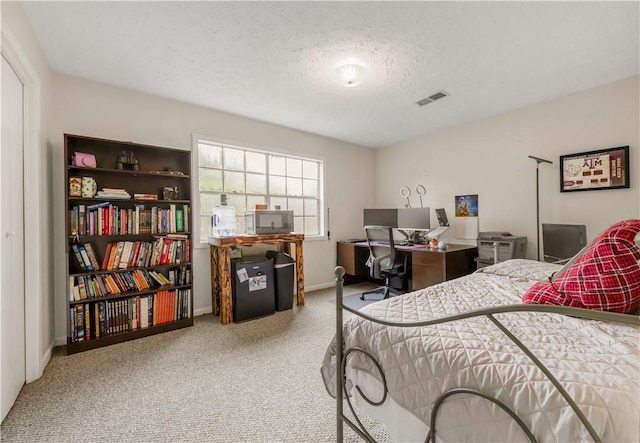 910 Briar Cliff Dr, Bryan, TX 77802 - bedroom featuring carpet floors, a textured ceiling, and a desk