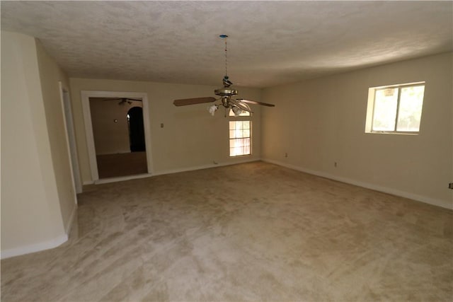 carpeted empty room featuring a healthy amount of sunlight and a textured ceiling