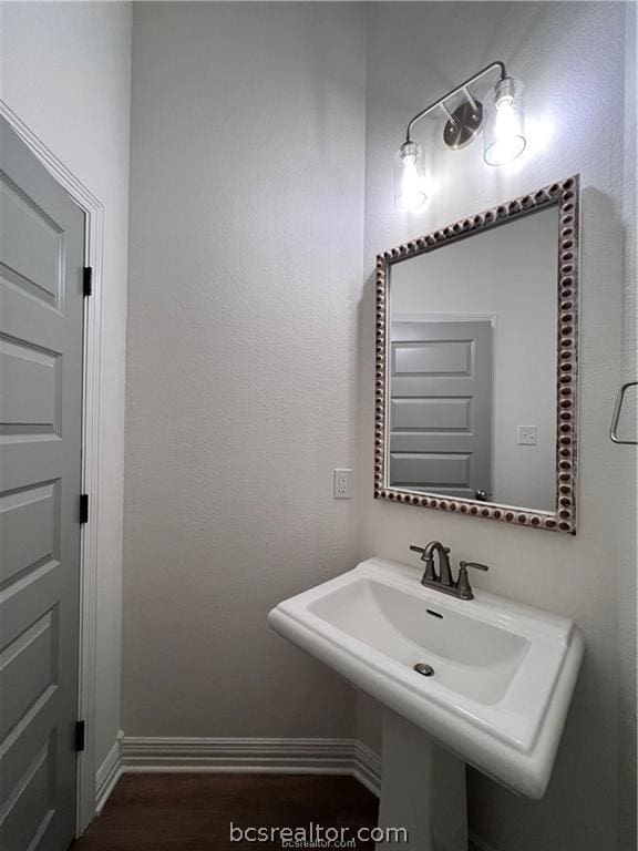 bathroom featuring wood-type flooring and sink