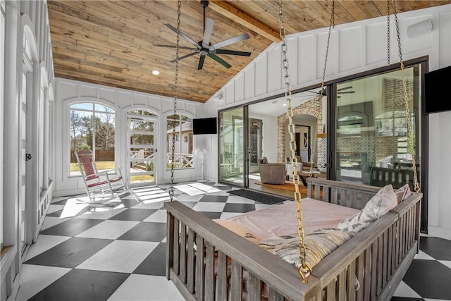 315 Suffolk Ave, College Station, TX 77840 - sunroom / solarium with ceiling fan, wooden ceiling, and vaulted ceiling