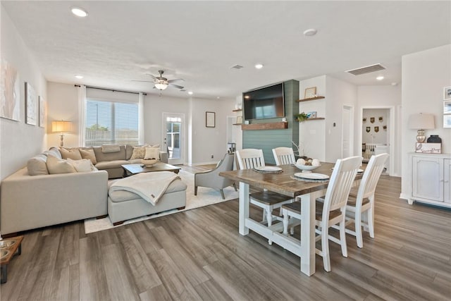 1988 Chief St, Bryan, TX 77807 - dining area with ceiling fan, wood finished floors, recessed lighting, and baseboards