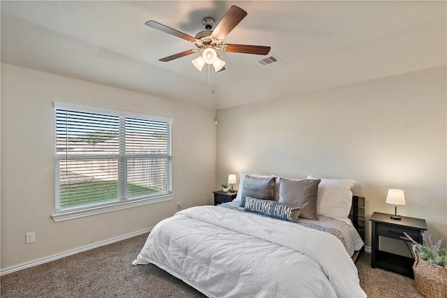 bedroom with carpet floors and ceiling fan