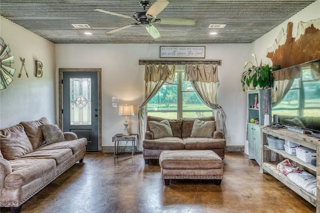 1850 Lcr 439, Groesbeck, TX 76667 - living area featuring concrete flooring, a ceiling fan, and baseboards