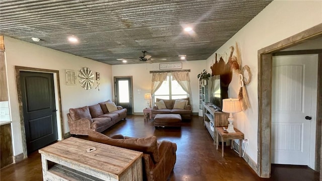 living room featuring ceiling fan