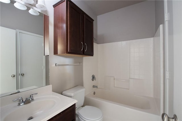 full bathroom featuring toilet, shower / washtub combination, and vanity