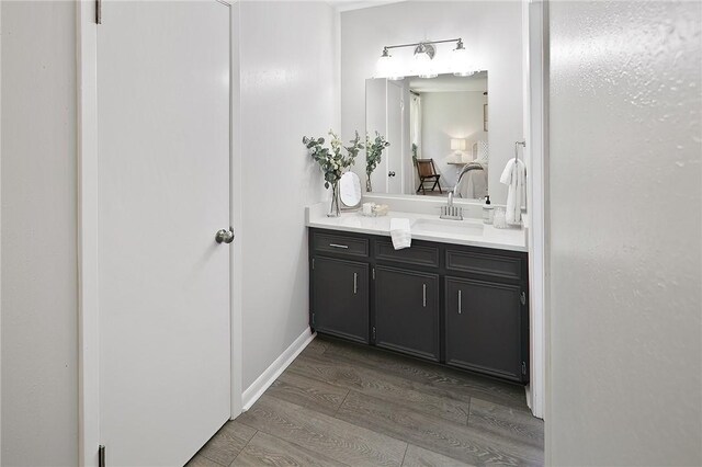 bathroom featuring vanity and wood-type flooring