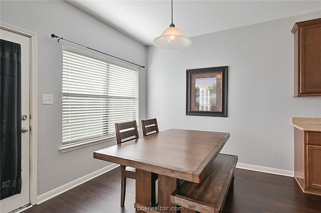 dining area featuring dark wood-type flooring