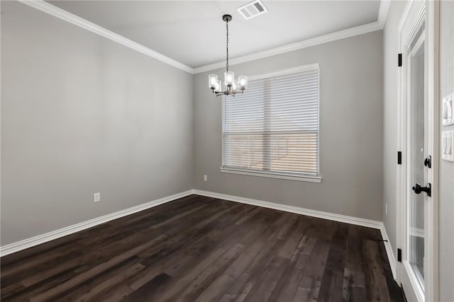 6434 Raleigh Loop, College Station, TX 77845 - unfurnished room with dark wood finished floors, a chandelier, and crown molding