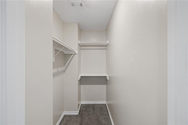 walk in closet with carpet