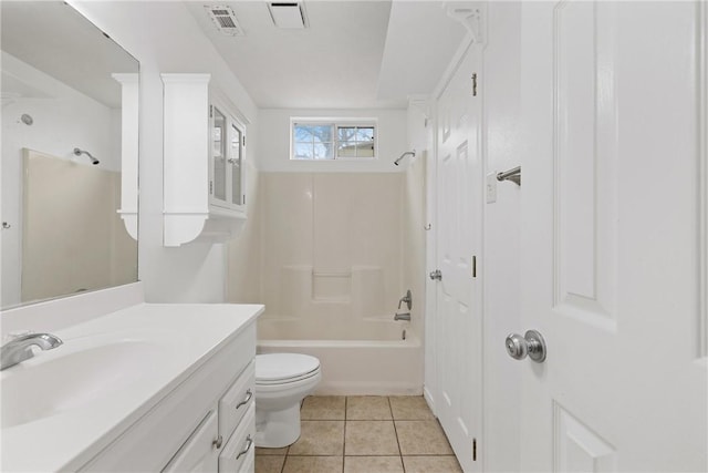 full bathroom featuring tile patterned flooring, vanity, shower / tub combination, and toilet