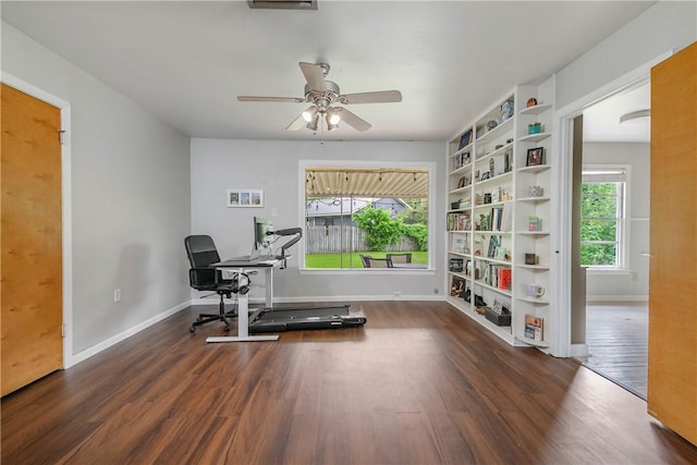 1103 Edgewood Dr, Bryan, TX 77802 - office space with wood finished floors, a ceiling fan, and built in features