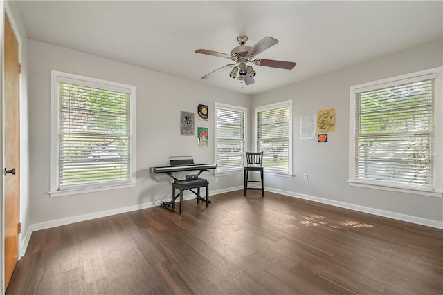 1103 Edgewood Dr, Bryan, TX 77802 - office with healthy amount of natural light, dark wood-style floors, and ceiling fan