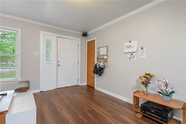 1103 Edgewood Dr, Bryan, TX 77802 - entrance foyer with plenty of natural light, crown molding, and dark wood-style floors