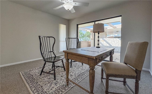 1406 Broken Hls Unit 14, Horseshoe Bay, TX 78657 - home office featuring carpet floors, baseboards, and ceiling fan