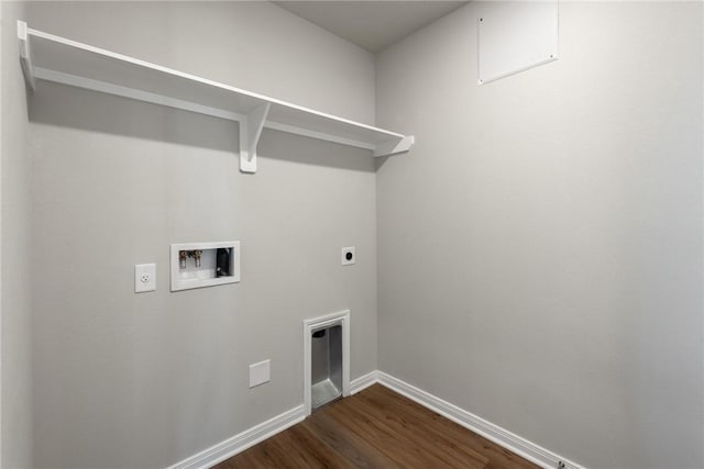 washroom with washer hookup, electric dryer hookup, and dark hardwood / wood-style flooring