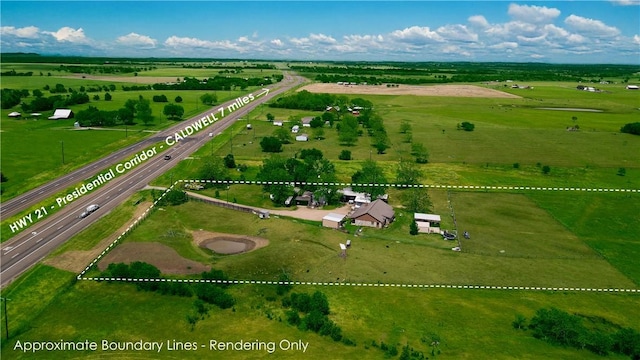 7523 State Highway 21 W, Caldwell, TX 77836 - aerial overview of property's location featuring rural landscape and property boundaries highlighted