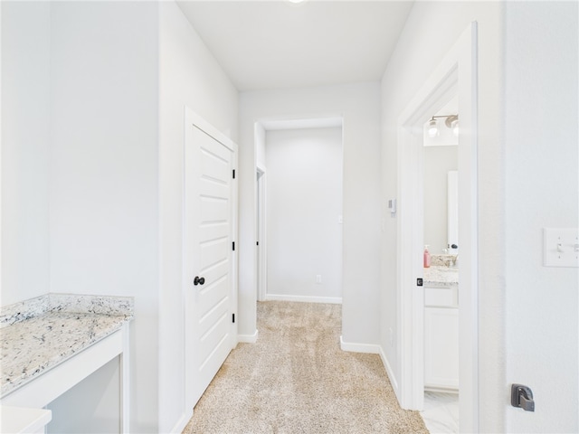 3903 Brownway Ct, College Station, TX 77845 - hall featuring light colored carpet and baseboards