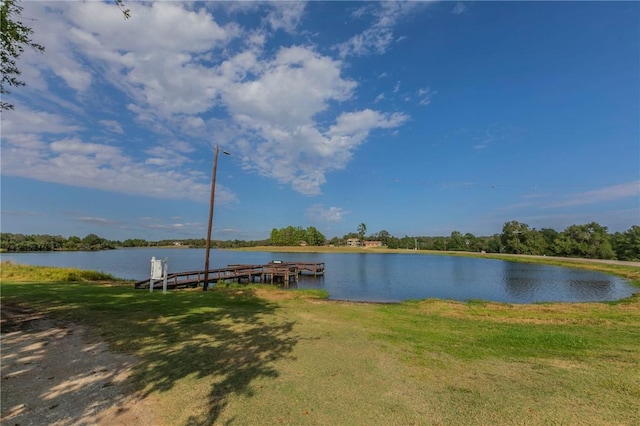 property view of water with a dock