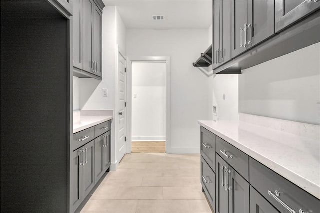 kitchen with gray cabinets