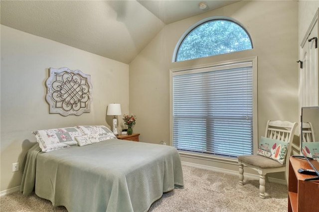 2703 Wood Ct, Bryan, TX 77808 - bedroom featuring carpet floors, vaulted ceiling, and baseboards