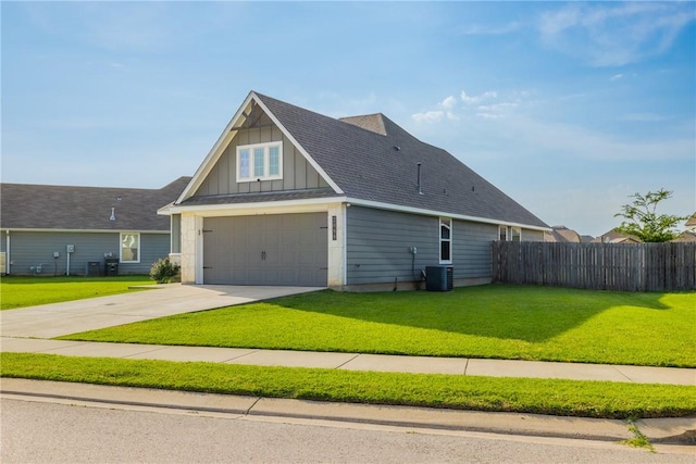 2099 Positano Loop, Bryan, TX 77808 - view of side of property featuring board and batten siding, driveway, a shingled roof, cooling unit, and a garage