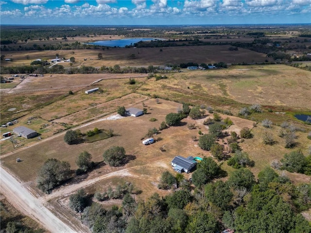 bird's eye view featuring a rural view and a water view